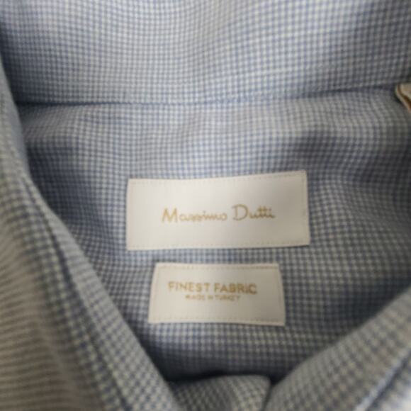Massimo Dutti Shirt Mens Size Large Blue Houndstooth Button Up Cotton - Picture 2 of 9